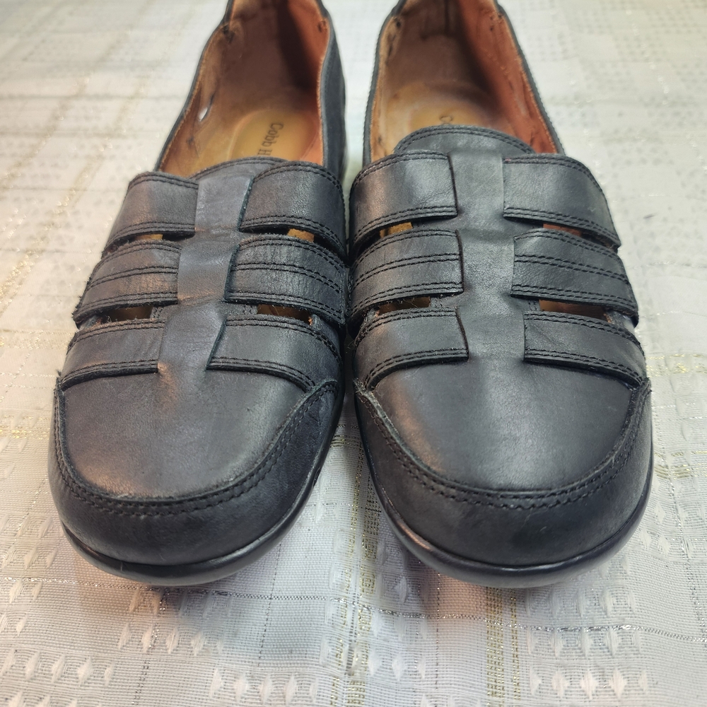 Cobb Hill by New Balance Black Leather Woven Fisherman Flats